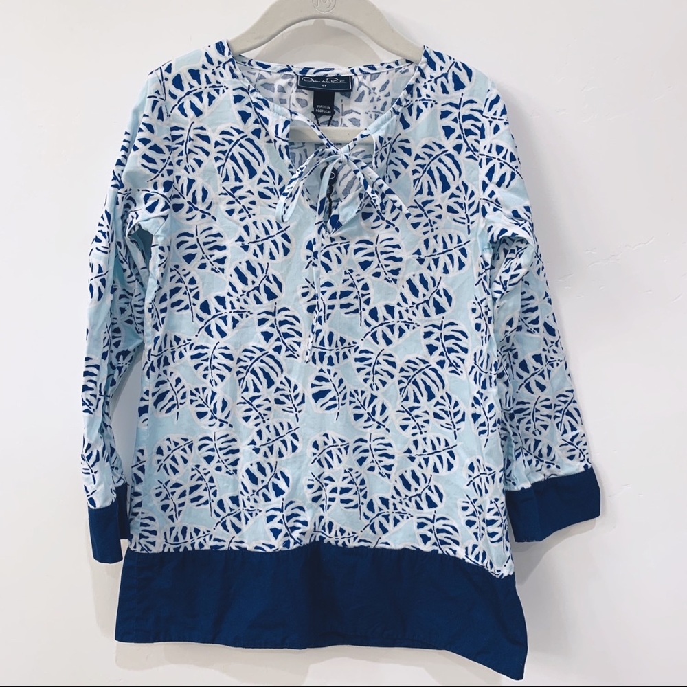 Oscar de la Renta 5 Blue Palms Kaftan Cover Dress